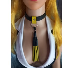 Чокер из натуральной кожи с кисточкой,цвет черно-желтый. 