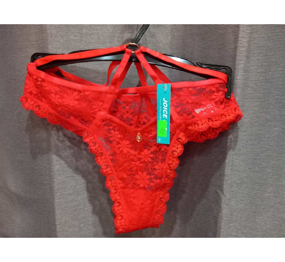 Эротические кружевные трусики стринги,цвет красный,размер XXL.