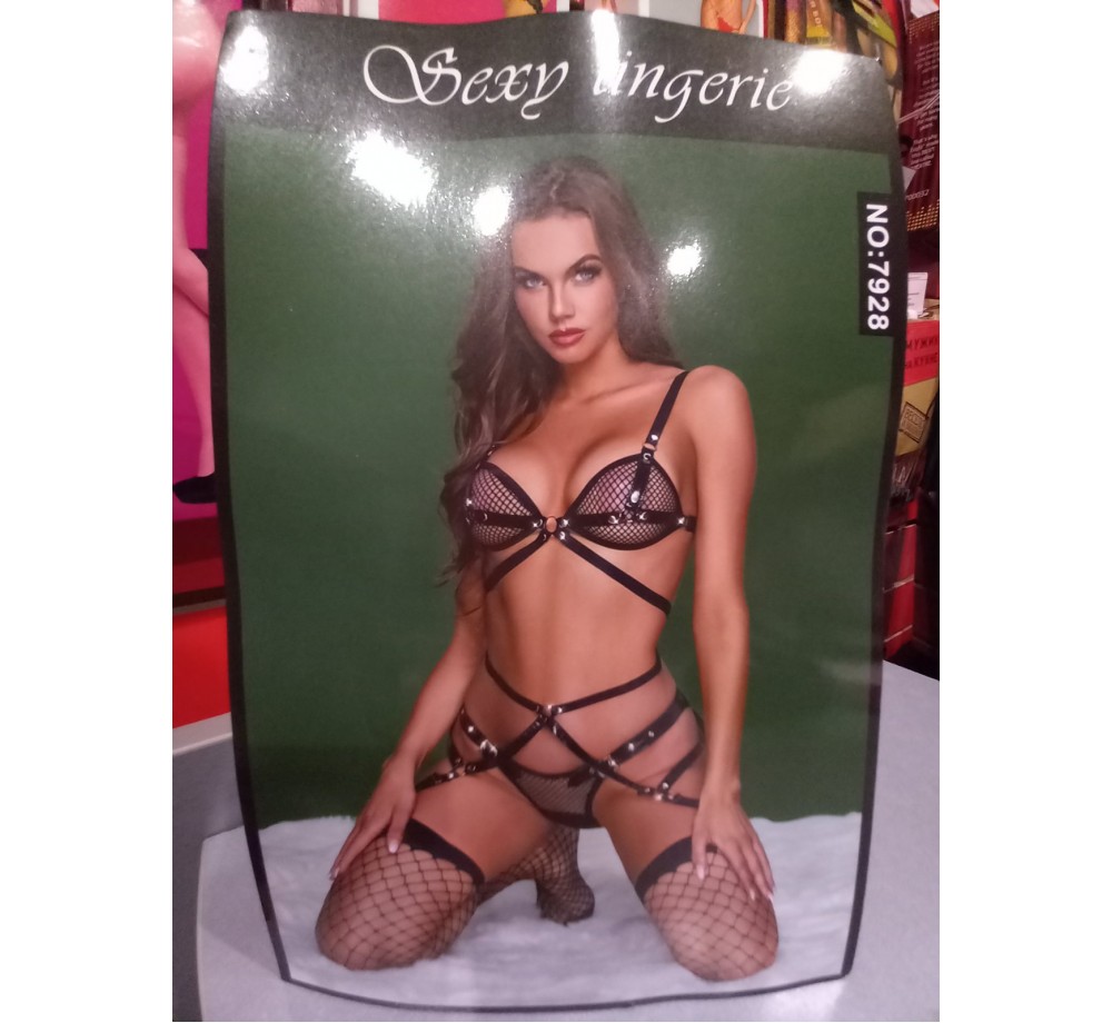 Комплект нижнего сексуального белья с чулками