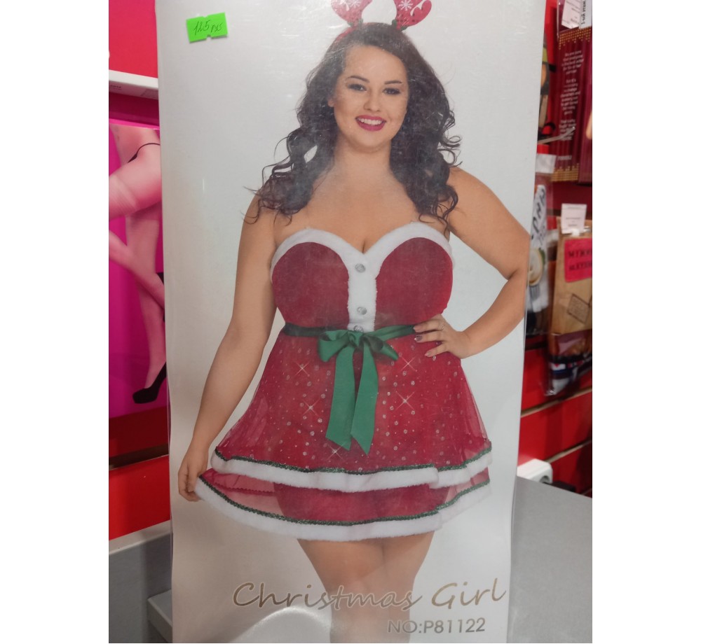 Костюм "Снегурочка",платье,трусики-стринг,обруч-рожки,лента-пояс,размер (50-54)