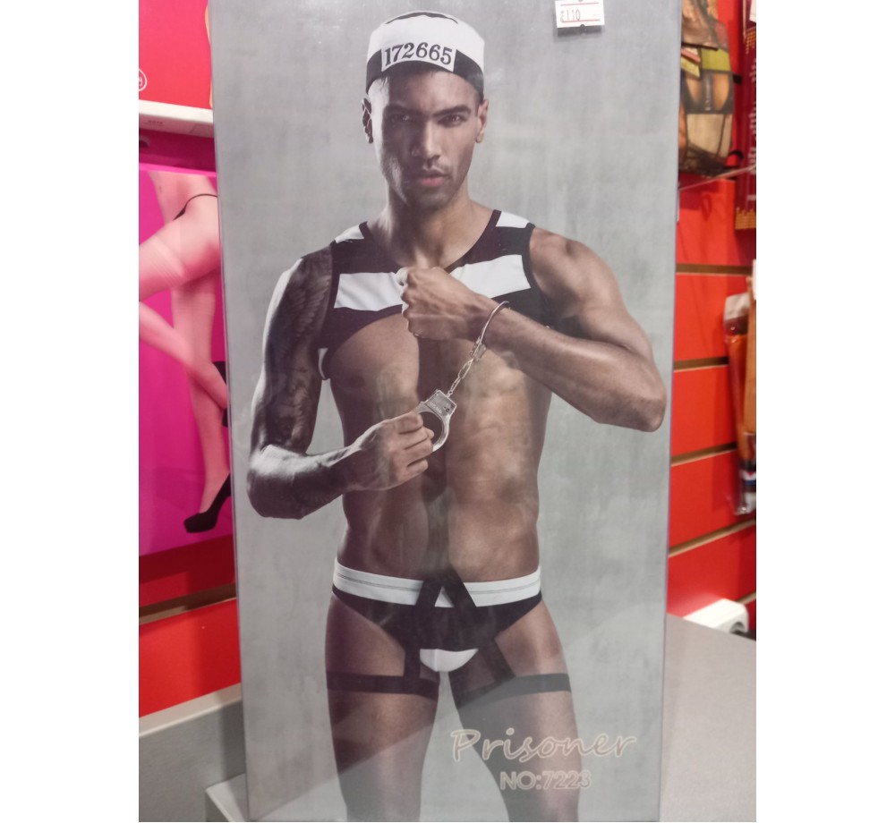 Костюм мужской "Заключенный",(топ, головной убор,трусы,наручники),размер OS.
