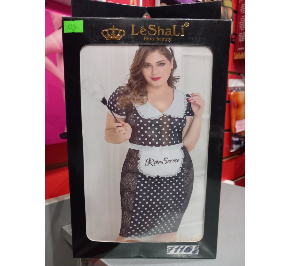 КОСТЮМ ГОРНИЧНОЙ (ПЛАТЬЕ, ОБОДОК, ЧОКЕР, ФАРТУК,МЕТЕЛКА), ЧЕРНО-БЕЛЫЙ, размер 2XL