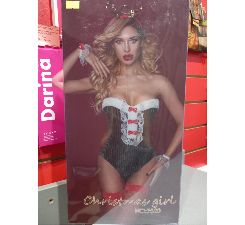 Костюм "Снегурочка",боди,чулки-сетка,обруч-рожки,манжеты,размер OS.