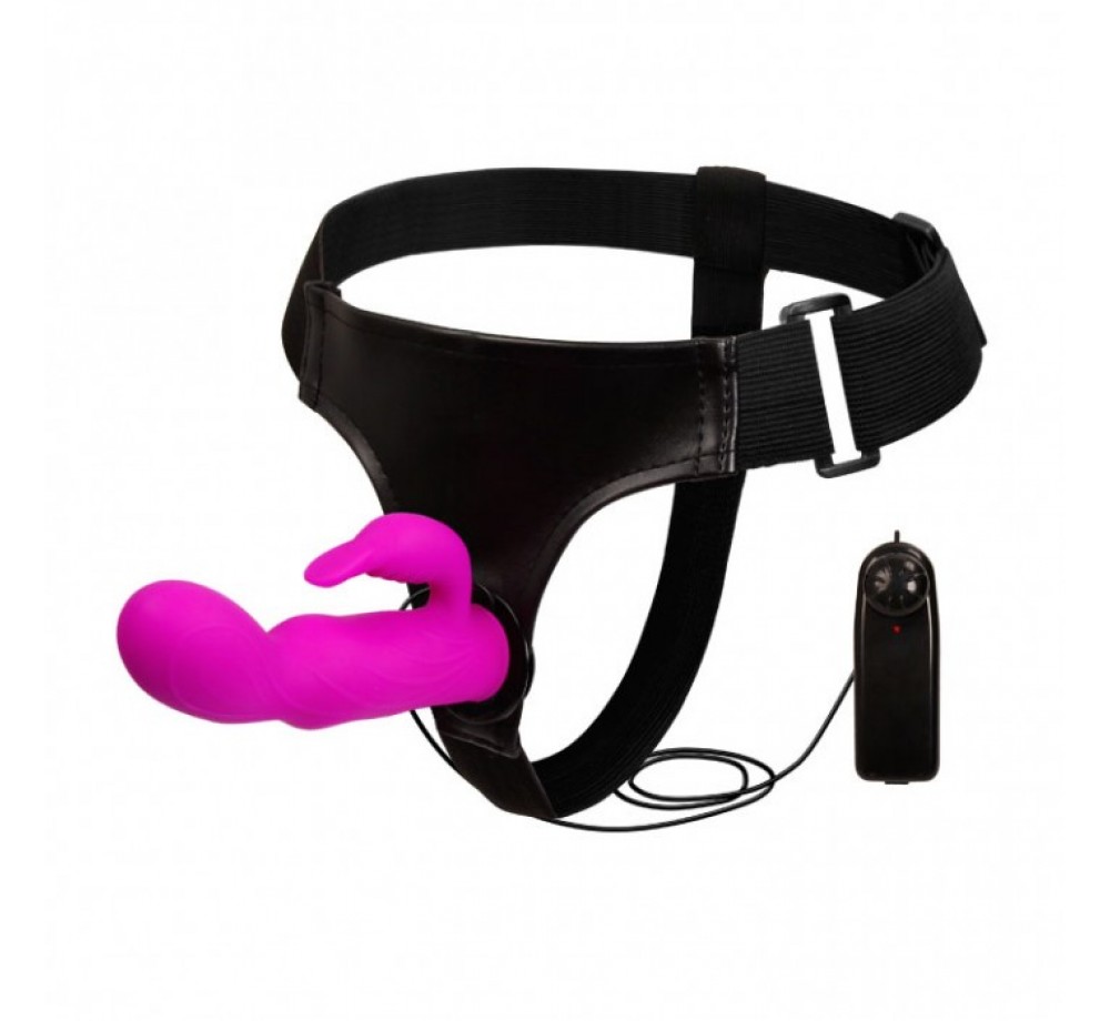 Страпон с вибрацией и клиторальным стимулятором - 15 см., арт BW-022042