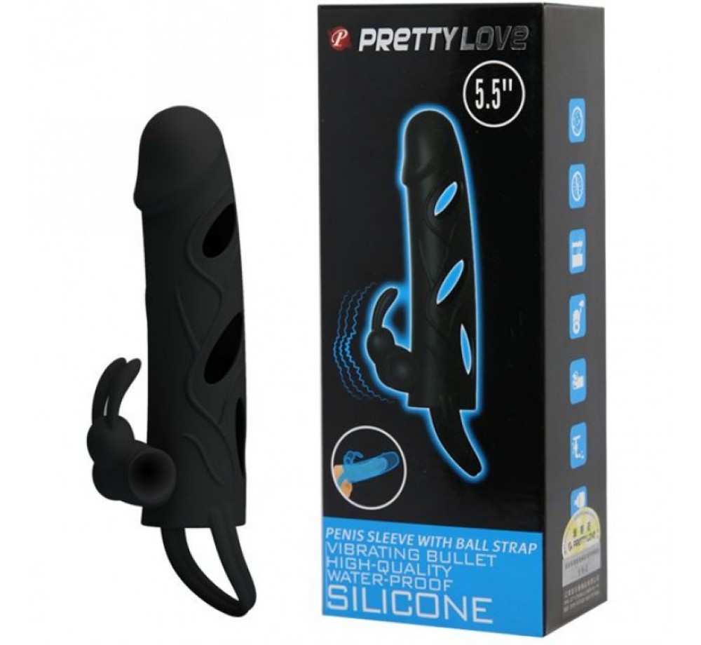 НАСАДКА НА ЧЛЕН С ВИБРАЦИЕЙ PRETTY LOVE, ЦВЕТ ЧЕРНЫЙ, BAILE BI-026216