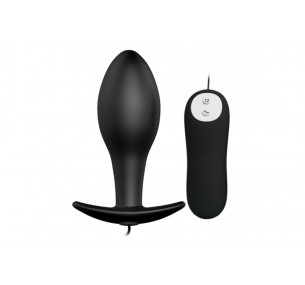 Анальная пробка черного цвета с проводным пультом и 12 режимами вибрации Анальная пробка черного цвета с проводным пультом и 12 режимами вибрации