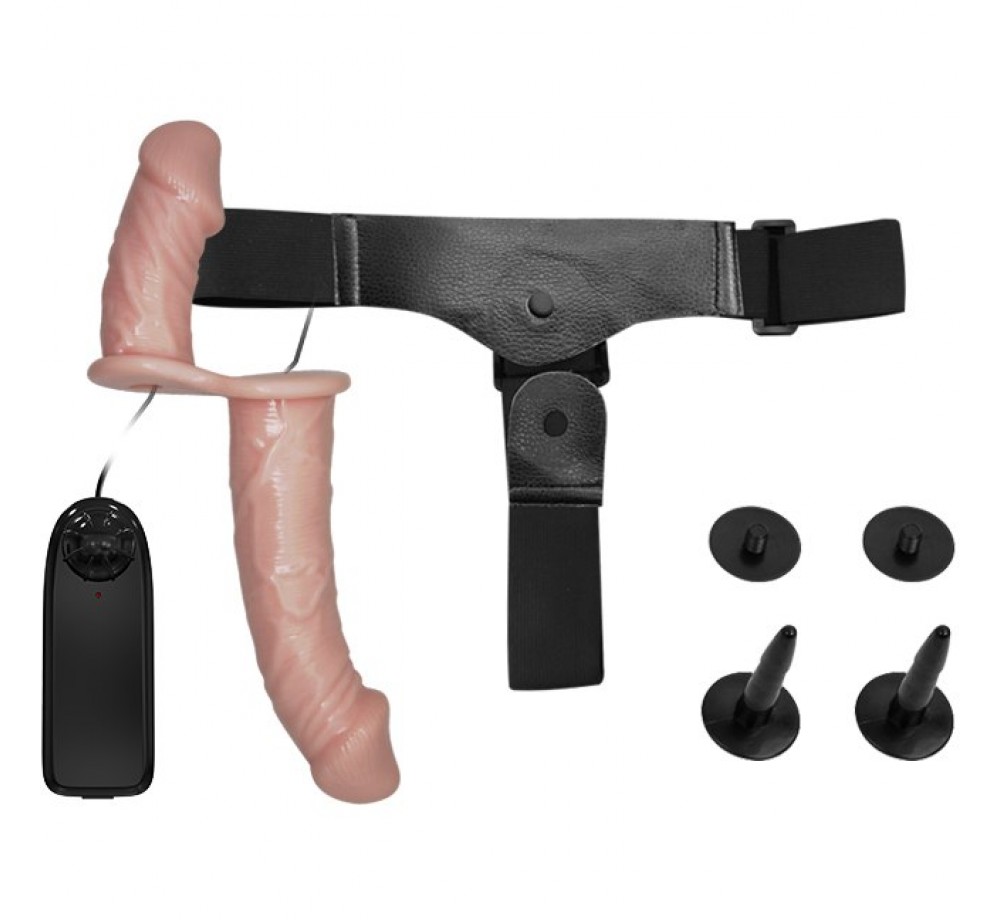 Страпон двойной с вибрацией на выносном пульте, цвет телесный, Baile BW-022060 Страпон двойной с вибрацией на выносном пульте, цвет телесный, Baile BW-022060