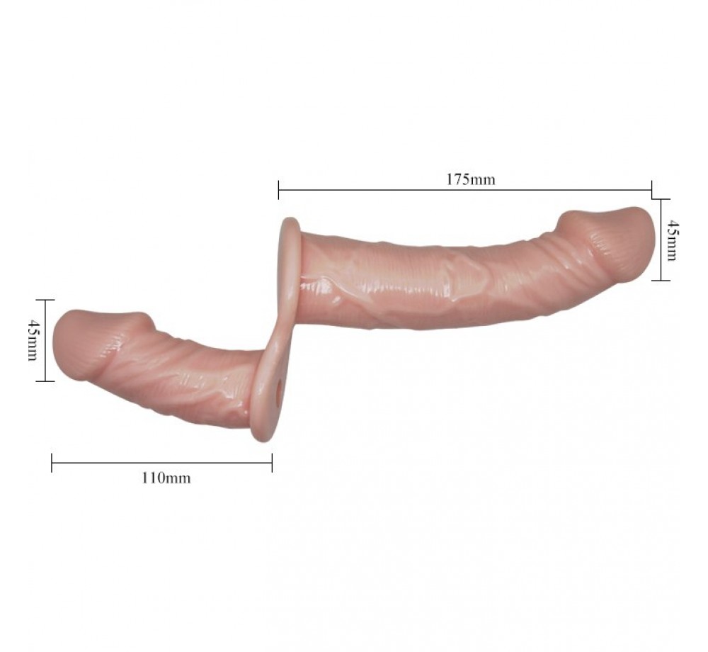 Страпон двойной с вибрацией на выносном пульте, цвет телесный, Baile BW-022060 Страпон двойной с вибрацией на выносном пульте, цвет телесный, Baile BW-022060