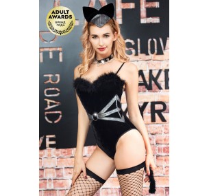 КОСТЮМ КОШКИ CANDY GIRL KITTY (БОДИ, ГОЛОВНОЙ УБОР, ЧОКЕР, ПОЯС, ЧУЛКИ), ЧЕРНЫЙ, OS