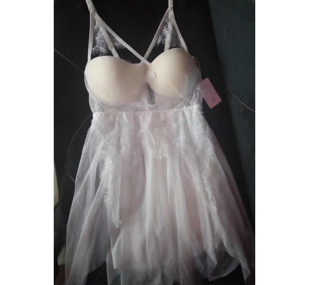 Пеньюар женский ,сорочка кружевная сексуальная, белый,S