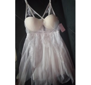 Пеньюар женский ,сорочка кружевная сексуальная, белый,S 