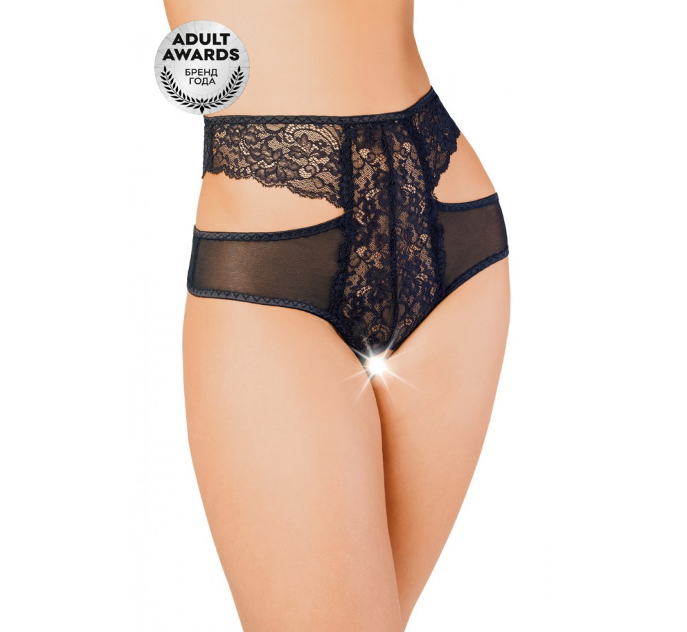ТРУСИКИ ЭРОТИЧЕСКИЕ EROLANTA С ВЫСОКОЙ ПОСАДКОЙ, С АЖУРНЫМИ ВЫРЕЗАМИ, ЧЕРНЫЙ (42-44)