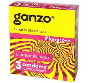 ПРЕЗЕРВАТИВЫ GANZO, LONG LOVE, ЛАТЕКС, АНЕСТЕЗИРУЮЩИЙ, 18 СМ, 5,2 СМ, 3 ШТ. 