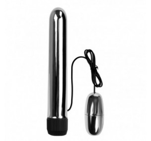 Классический серебристый вибратор с вибропулей Классический серебристый вибратор с вибропулей