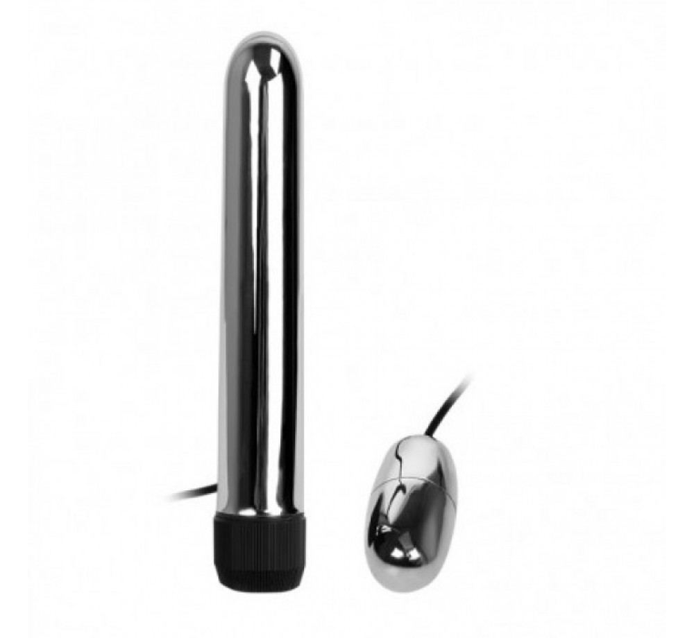 Классический серебристый вибратор с вибропулей Классический серебристый вибратор с вибропулей