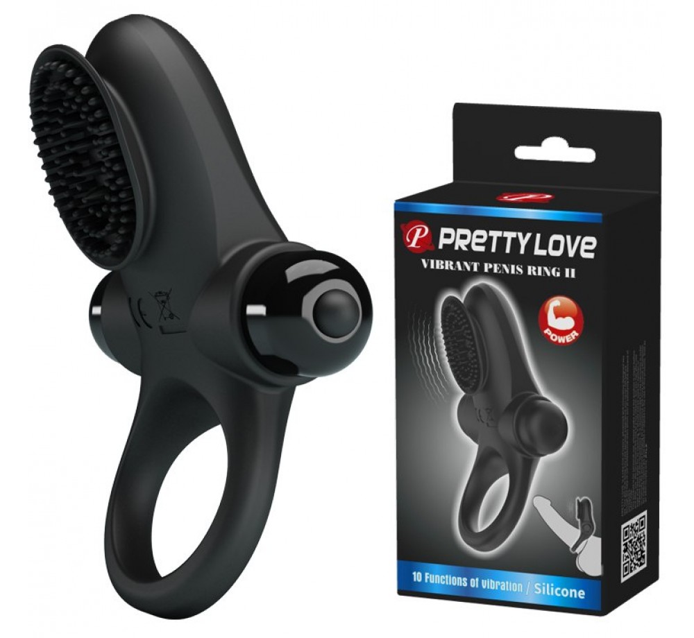 Эрекционное кольцо «Vibrant Penis Ring II» с вибрацией и клиторальным стимулятором в виде щеточки из коллекции Pretty Love, цвет черный, Baile BI-210205 Эрекционное кольцо «Vibrant Penis Ring II» с вибрацией и клиторальным стимулятором в виде щеточки из коллекции Pretty Love, цвет черный, Baile BI-210205