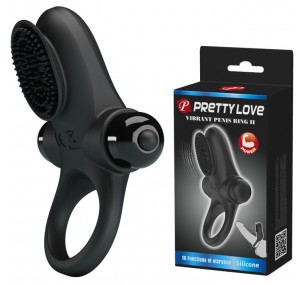 Эрекционное кольцо «Vibrant Penis Ring II» с вибрацией и клиторальным стимулятором в виде щеточки из коллекции Pretty Love, цвет черный, Baile BI-210205 Эрекционное кольцо «Vibrant Penis Ring II» с вибрацией и клиторальным стимулятором в виде щеточки из коллекции Pretty Love, цвет черный, Baile BI-210205