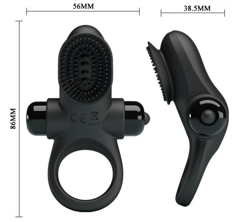 Эрекционное кольцо «Vibrant Penis Ring II» с вибрацией и клиторальным стимулятором в виде щеточки из коллекции Pretty Love, цвет черный, Baile BI-210205 Эрекционное кольцо «Vibrant Penis Ring II» с вибрацией и клиторальным стимулятором в виде щеточки из коллекции Pretty Love, цвет черный, Baile BI-210205