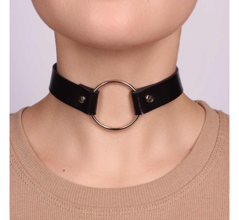 Чокер Габриэлла,кожаный, с кольцом, 30024