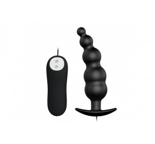 Анальная елочка черного цвета с проводным пультом и 12 режимами вибрации Анальная елочка черного цвета с проводным пультом и 12 режимами вибрации