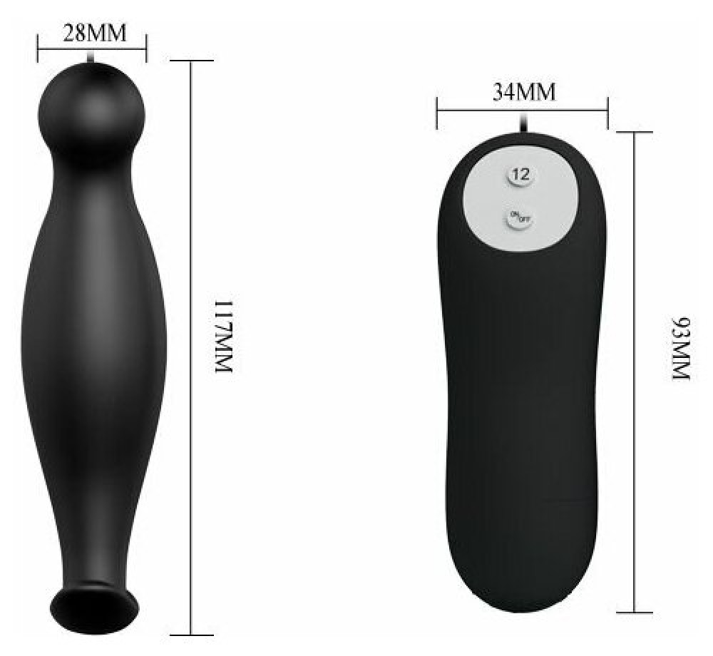 Анальный вибромассажер с пультом управления BI-040036 11.7 см, черный Анальный вибромассажер с пультом управления BI-040036 11.7 см, черный