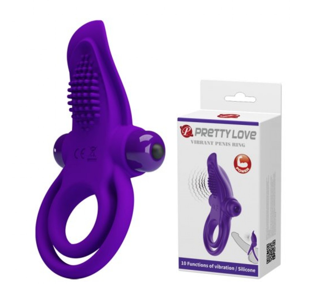 Двойное эрекционное виброкольцо Pretty Love Vibrant Penis Ring с язычком фиолетовое