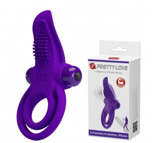 Двойное эрекционное виброкольцо Pretty Love Vibrant Penis Ring с язычком фиолетовое
