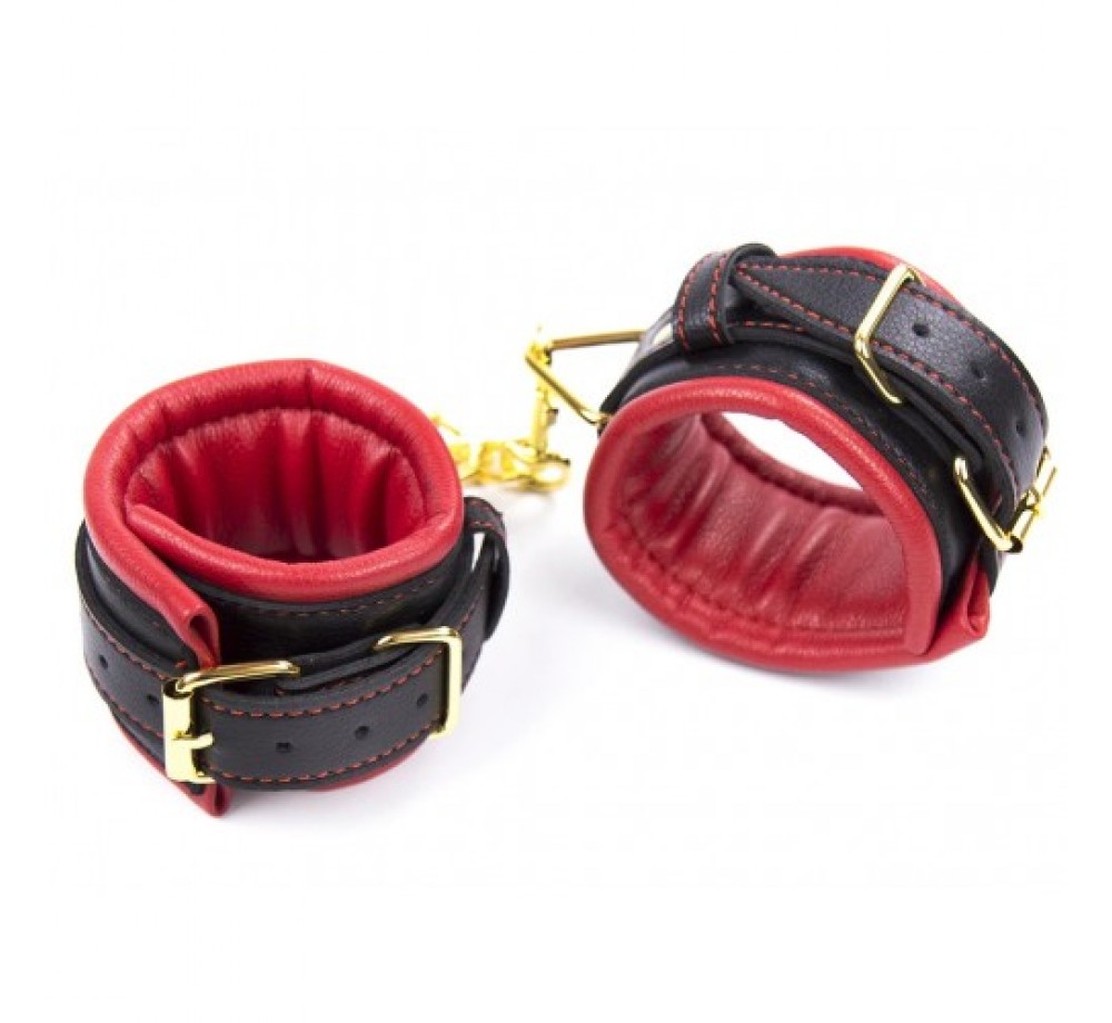 Наручники с цепочкой,черно-красные,искусственная кожа