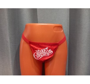 Стринги мужские "Merry Christmas",цвет красный с белой вышивкой,размер S-L. 