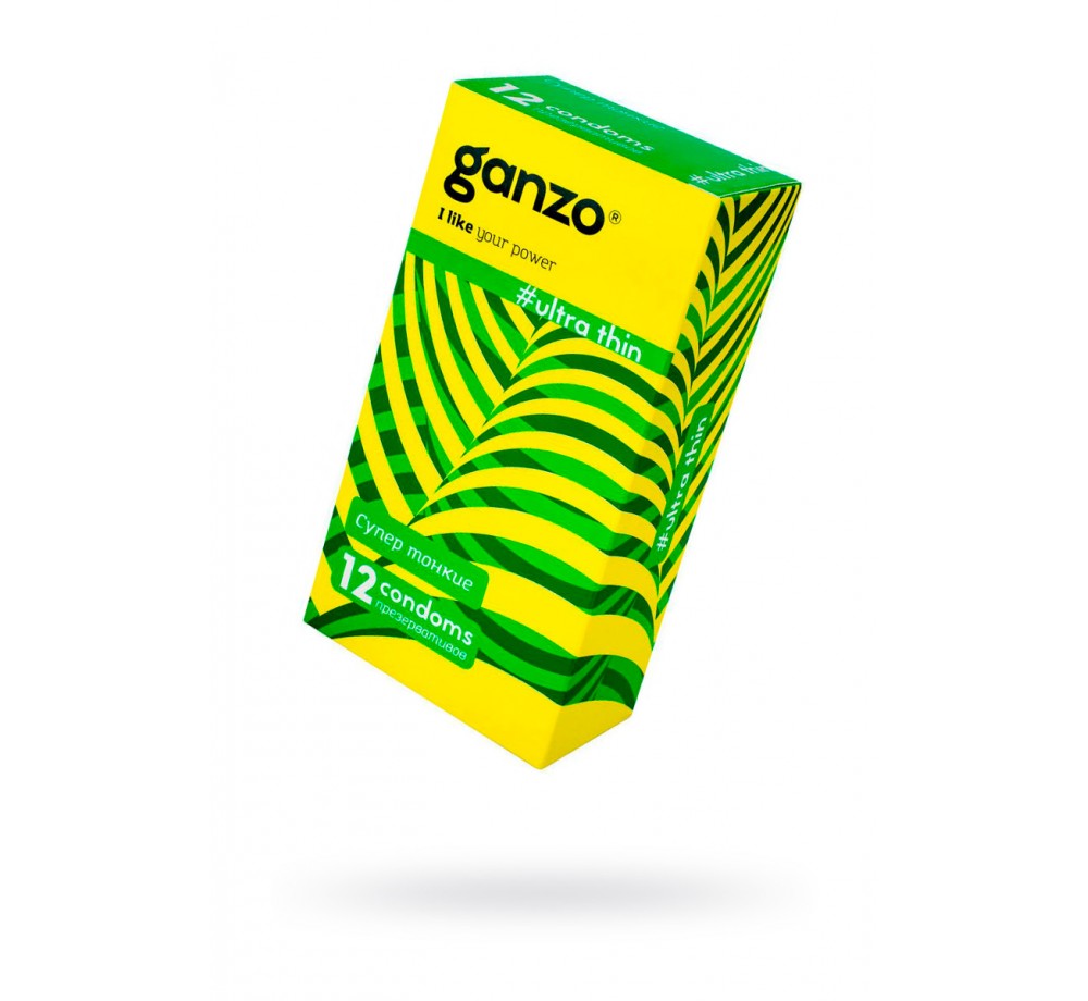 Презервативы Ganzo, ultra thin, супер тонкие, латекс,18 см, 5,2 см, 12 шт.