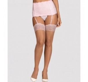 Чулки бежевые с нежно-розовым кружевом Girlly,размер S/M Чулки бежевые с нежно-розовым кружевом Girlly,размер S/M