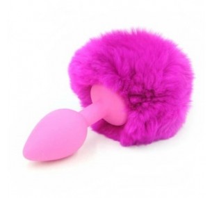 Силиконовая розовая анальная пробка с розовым хвостиком,размер S  Силиконовая розовая анальная пробка с розовым хвостиком,размер S