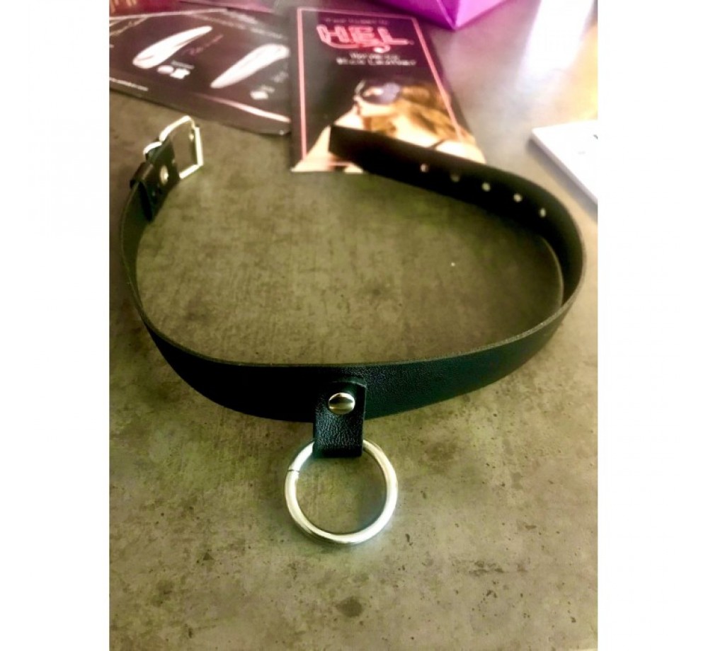 ЧОКЕР ЧЕРНЫЙ НАТУРАЛЬНАЯ КОЖА С КОЛЬЦОМ