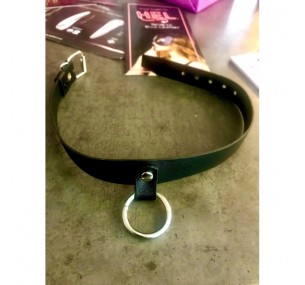 ЧОКЕР ЧЕРНЫЙ НАТУРАЛЬНАЯ КОЖА С КОЛЬЦОМ 