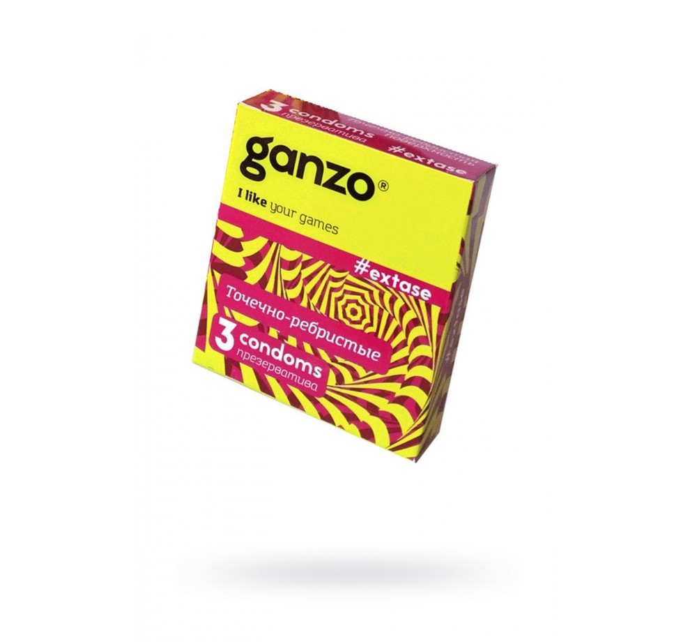 ПРЕЗЕРВАТИВЫ GANZO, EXTASE, ЛАТЕКС, ТОЧЕЧНЫЕ, РЕБРИСТЫЕ, АНАТОМИЧНЫЕ, 18 СМ, 5,2 СМ, 3 ШТ.