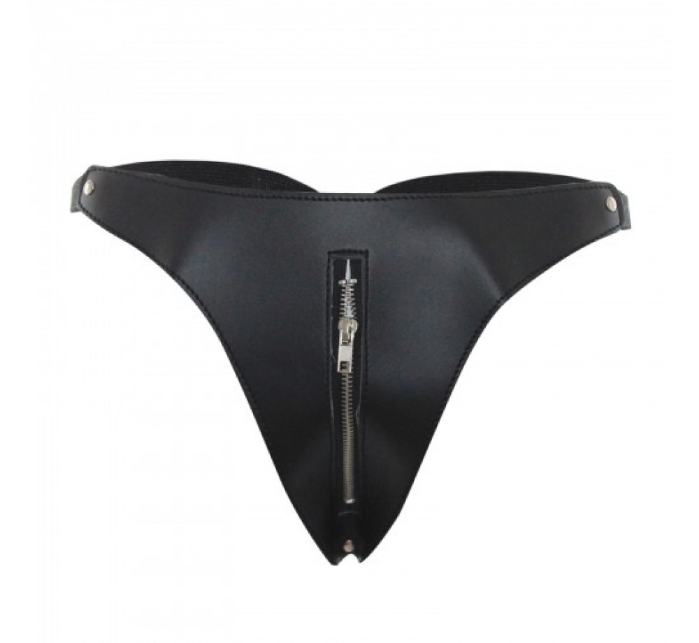 Стринги с молнией женские,цвет черный,искусственная кожа