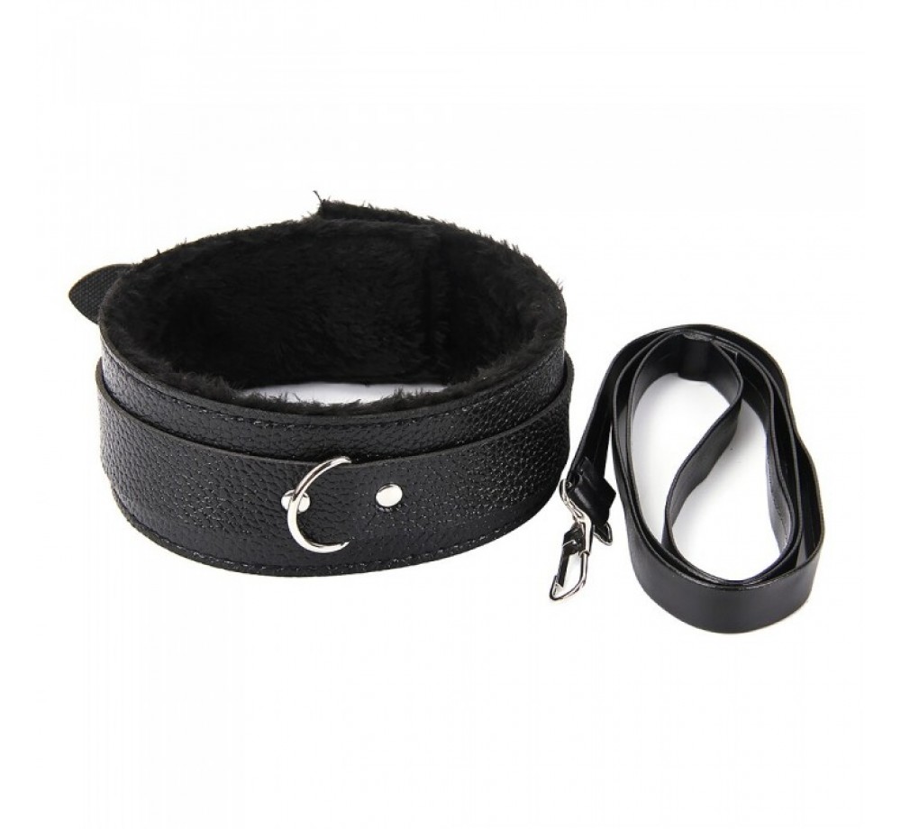 Ошейник с поводком, цвет черный, 333-6 Ошейник с поводком, цвет черный, 333-6