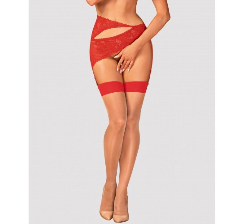 Чулки бежевые с красной резинкой размер S/M