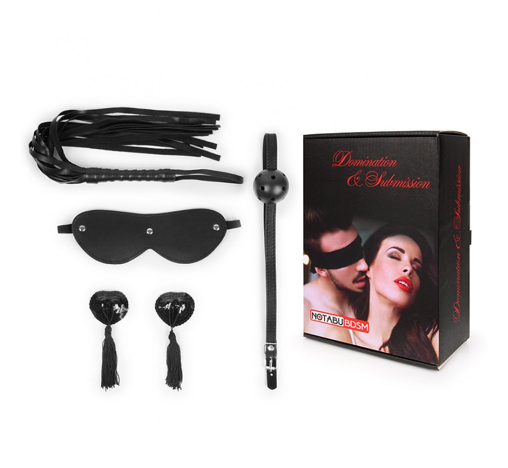 НАБОР (маска, кляп, пэстисы, плётка) цвет чёрный арт. NTB-80610