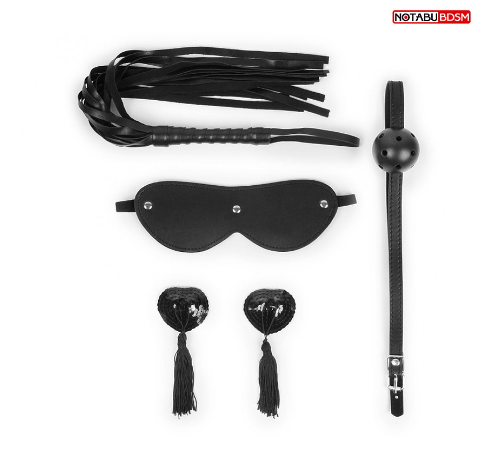 НАБОР (маска, кляп, пэстисы, плётка) цвет чёрный арт. NTB-80610 НАБОР (маска, кляп, пэстисы, плётка) цвет чёрный арт. NTB-80610