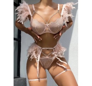 Комплект эротического нижнего белья с перьями, размер М 