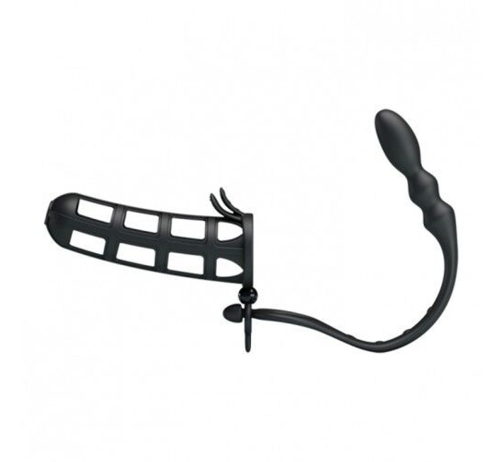 Насадка на член с ребристым анальным плагом Насадка на член с ребристым анальным плагом