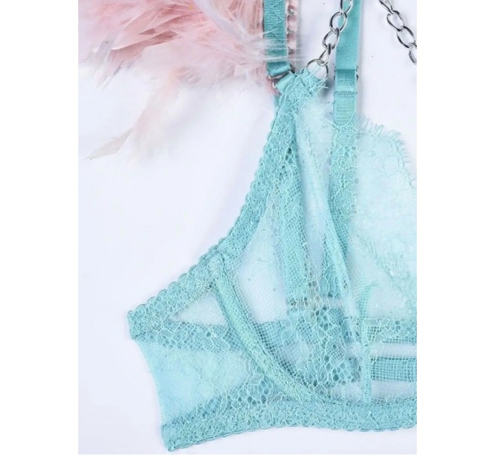 Комплект эротического нижнего белья с перьями, изумруд, р.М Комплект эротического нижнего белья с перьями, изумруд, р.М