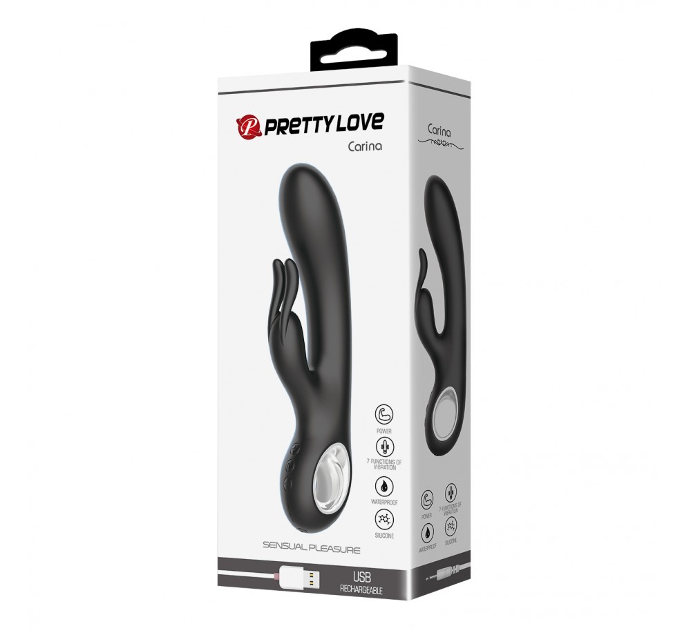 Вибромассажер с клиторальным отростком Carina черного цвета - 19 см. Вибромассажер с клиторальным отростком Carina черного цвета - 19 см.
