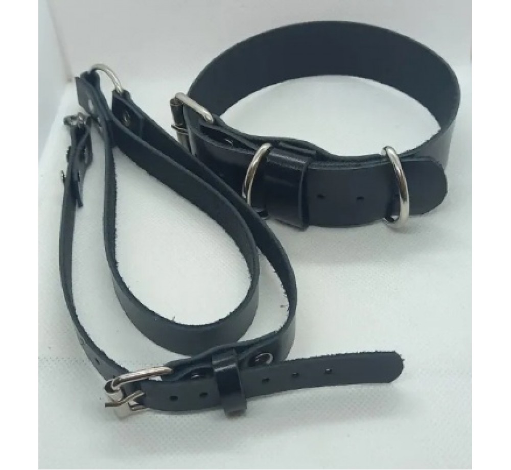 Ошейник с поводком из натуральной кожи,цвет черный Ошейник с поводком из натуральной кожи,цвет черный