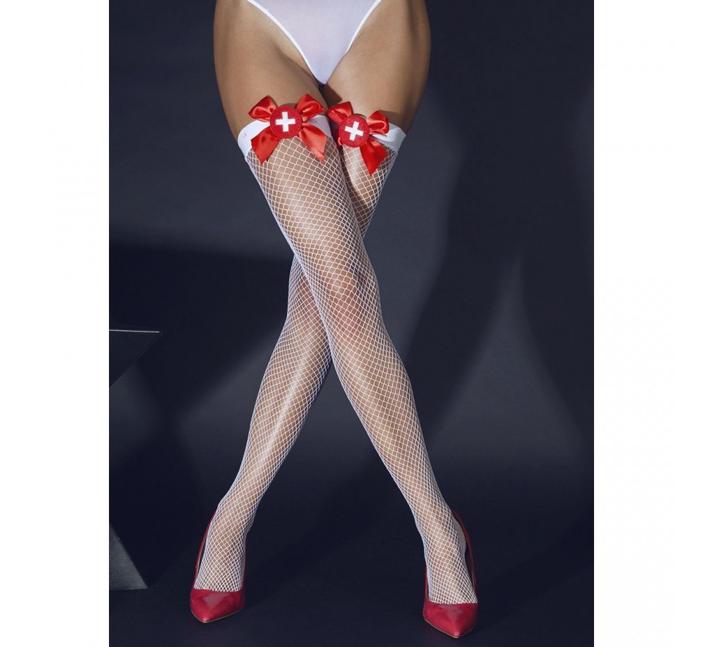 Чулки медсестры в сетку с бантиками «Sense», цвет белый, размер S/M Чулки медсестры в сетку с бантиками «Sense», цвет белый, размер S/M