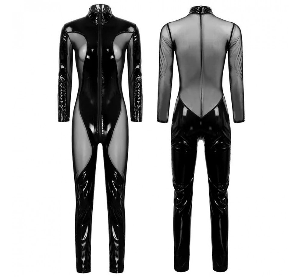 КОСТЮМ ИЗ СЕТКИ И ЛАКИРОВАННОЙ КОЖИ, РАЗМЕР M. КОСТЮМ ИЗ СЕТКИ И ЛАКИРОВАННОЙ КОЖИ, РАЗМЕР M.