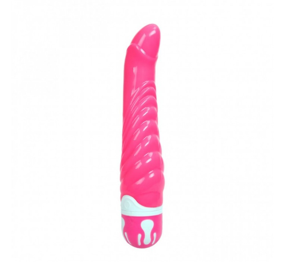 Ребристый розовый вибратор со стимуляцией точки G - 21,8 см., арт BW-047002