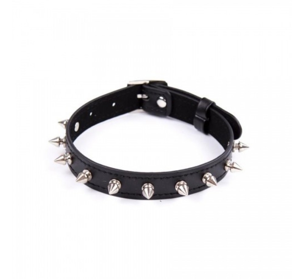 Узкий ошейник с шипами black